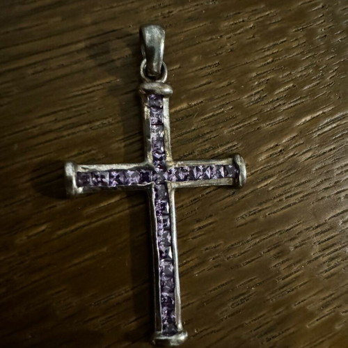 Silver 925 Cross with Purple Zircon, Like New