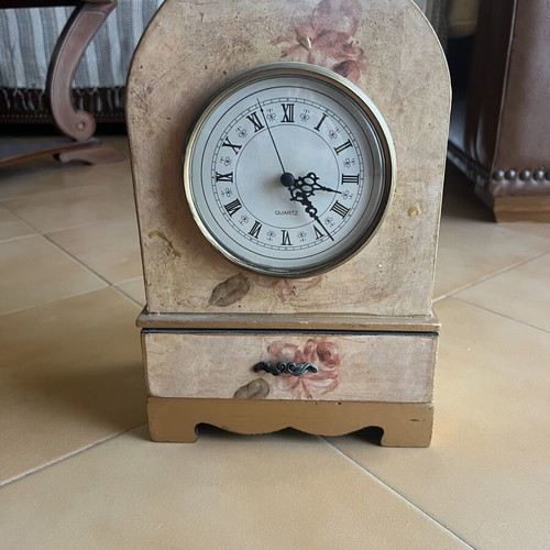 Table Clock Quartz Vintage Shabby Chic with Jewelry Drawer like new