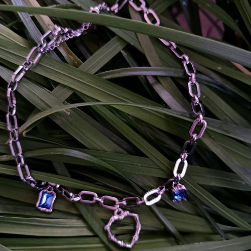 Handmade necklace from stainless steel blue and silver, new
