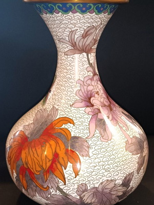 Cloisonné vase vintage used with floral motifs and butterflies 26cm
