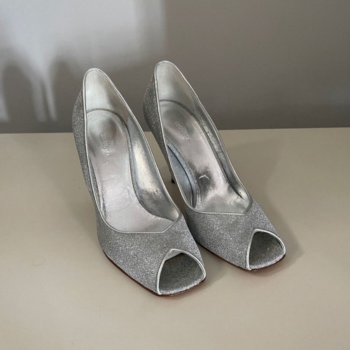 Mourtzi silver open-toe pumps like new, size 39