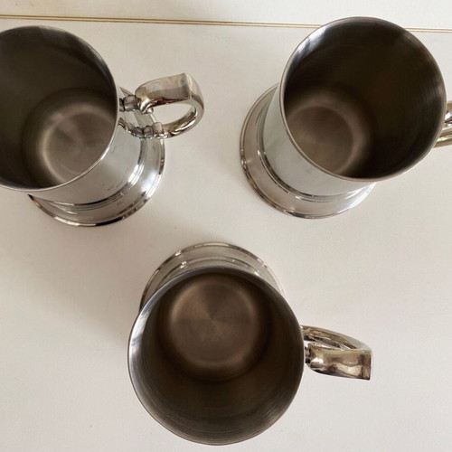Metal Beer Tankards Set of 3 stainless steel vintage decorative