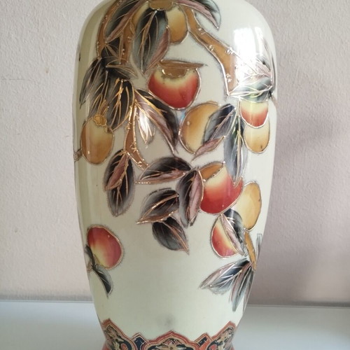 Royal Satsuma vase vintage, handpainted gilt enamel, 25.5cm