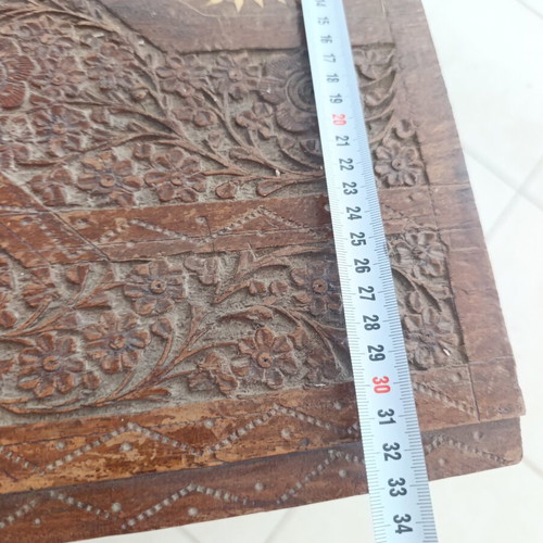 Antique Anglo-Indian Corner Table with Hand-Carved Inlay Decoration