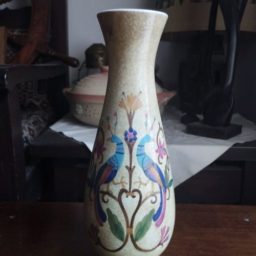 Ceramic vase 26 cm used, hand-painted by Keramikos Athens