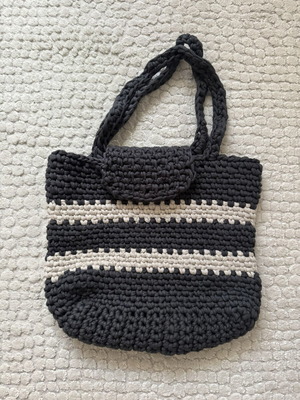 Handmade knitted shoulder bag dark gray and beige, like new