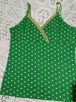 Polka Dot Green Maiko Top S with Adjustable Straps and Rhinestones used