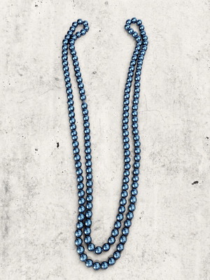 Necklace used with blue shiny beads in minimal vintage style