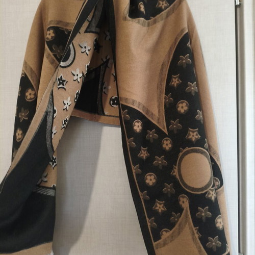 Pashmina double-sided camel and black scarf with floral and geometric prints new