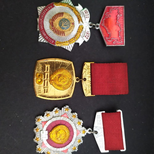 Set of 3 Soviet Union 50th Anniversary medals, authentic, large size