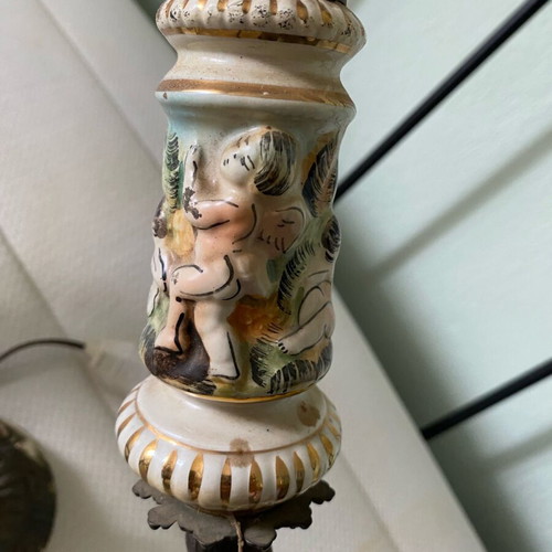 Capo di Monte chandelier used, handmade porcelain and bronze 6-light