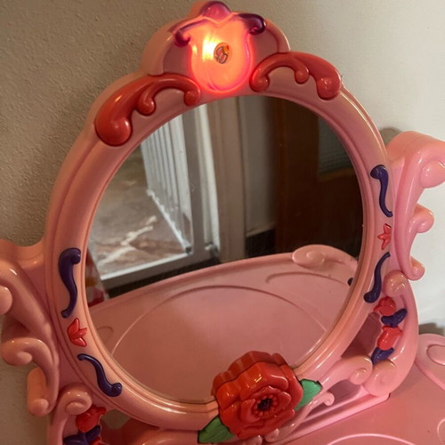 Vanity with Light and Sound Mirror and Used Supermarket Cart