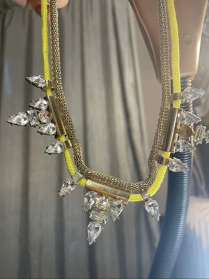 Neon necklace used with yellow strap and gold metal stones