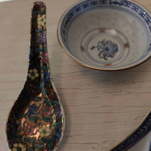 Porcelain spoons and small bowl like new, set of 5