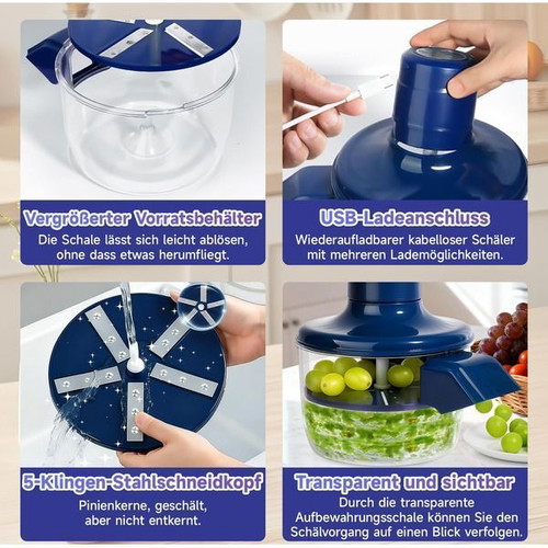 Electric peeler for grapes and small fruits, 50 W, USB, blue
