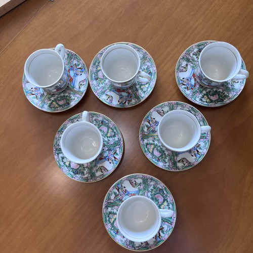 Vintage Chinese Famille Rose Medallion porcelain coffee espresso set like new