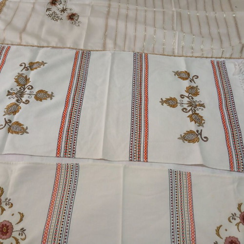 Table runners used, set of 4, hand-embroidered with lace details