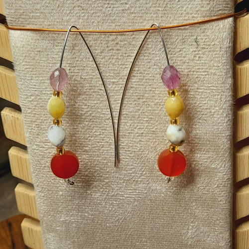 Silver earrings silver 925 with semi-precious stones length 6 cm new