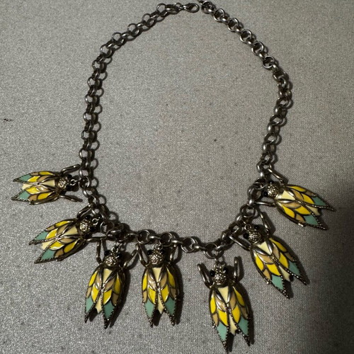 Vintage enamel necklace Zara like new, green