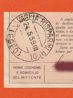 Ταχυδρομική Επιταγή μεταχειρισμένη, 1939, σφραγίδα Ρόδος, προορισμός Κάσος