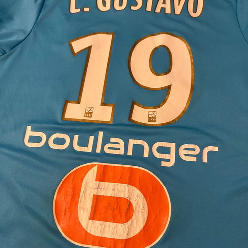 Luis Gustavo Marseille adidas jersey used, size L, Ligue 1 patches