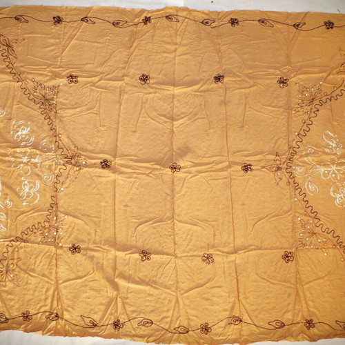 Handmade pareo with sequins silk and cotton blend beige and brown