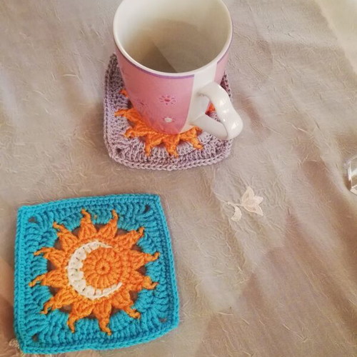 Handmade coasters sun and moon set of 4 like new