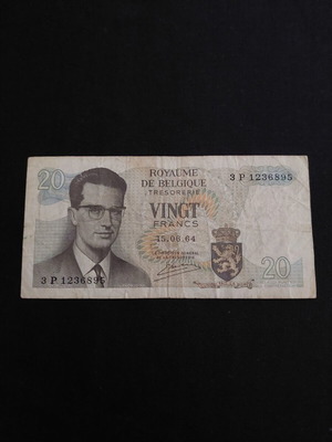 Belgium 20 Francs banknote 1964 used