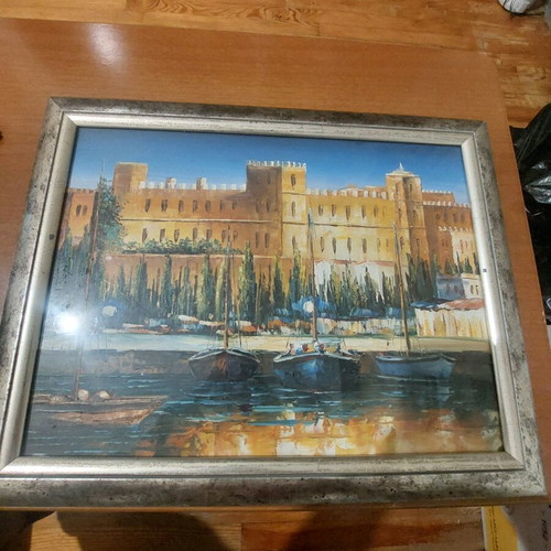 Oil painting on canvas with frame Palace of the Grand Master Rhodes, like new