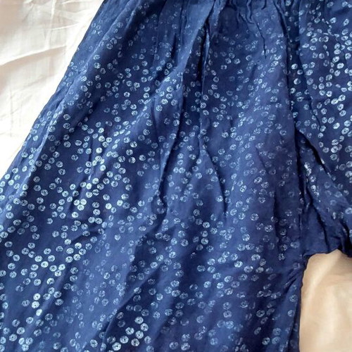 Boho pants with elastic waist used, blue with small flowers