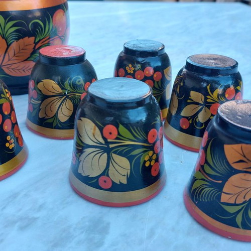 Russian Khokhloma set new, 9 pieces, traditional wooden