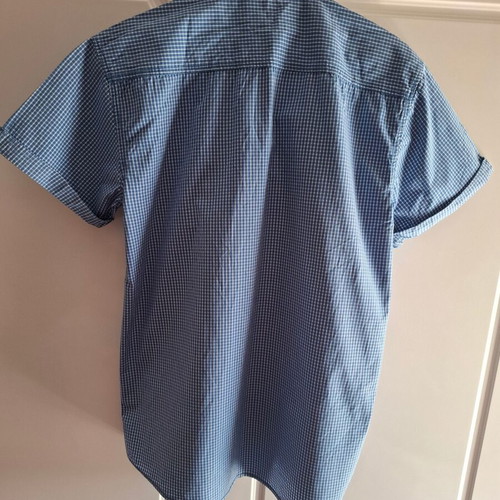 Aggressive men's short-sleeve checked shirt size M like new blue white