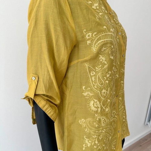 Yellow mustard shirt XL made of silk and cotton like new, boho chic