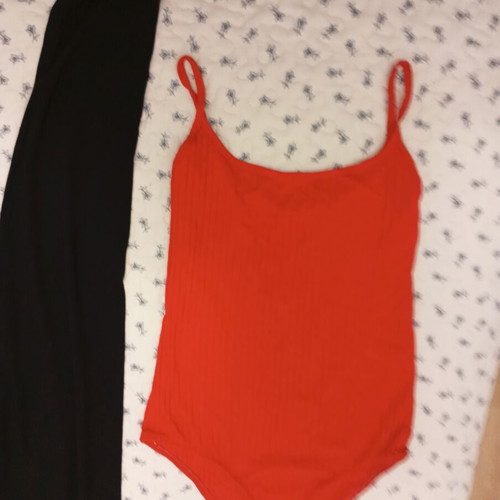 Berska red bodysuit and Celestino black leggings like new, medium