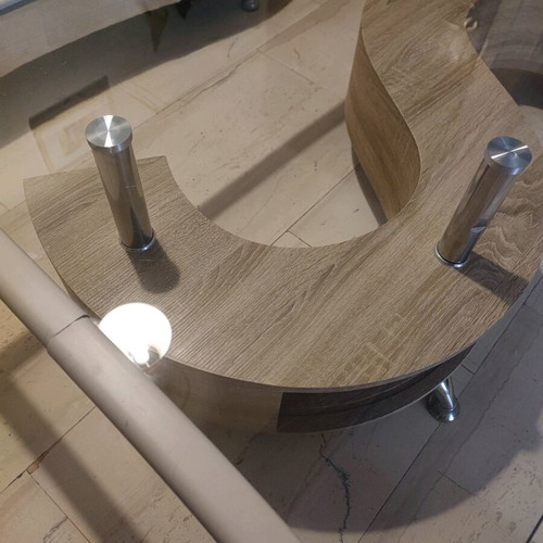 Sigma coffee table like new with glass top and wooden base