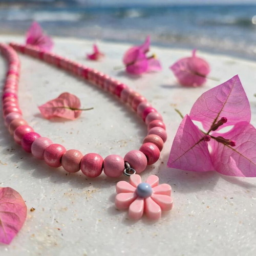 Handmade pink beaded summer necklace new
