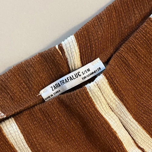 Zara striped crinkle pants brown and white medium like new