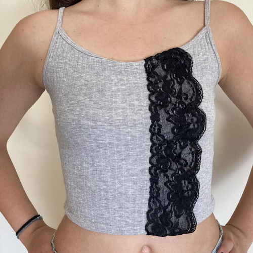 Grey top with handmade lace design like new, size S