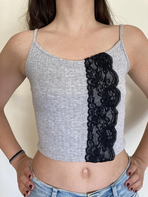 Grey top with handmade lace design like new, size S