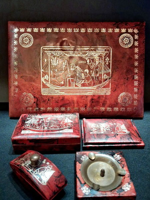 Vintage Desk Set 5 Pieces Genuine Camel Leather Like New