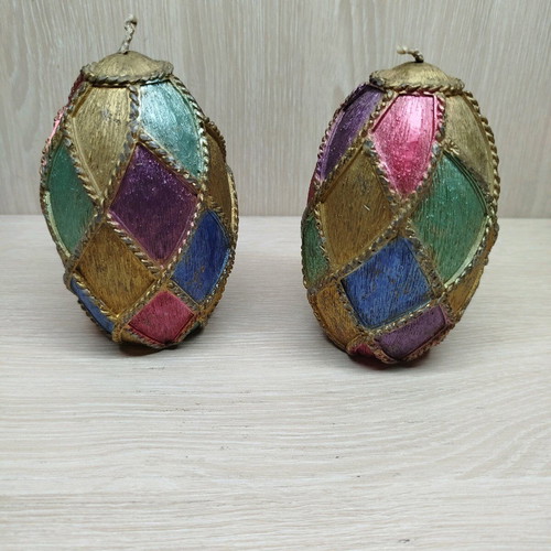 Faberge wax eggs like new, set of 2 with multicolor shades