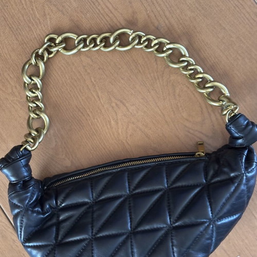 Zara Shoulder Bag New, Genuine Sheepskin Leather, Black, Chain Strap
