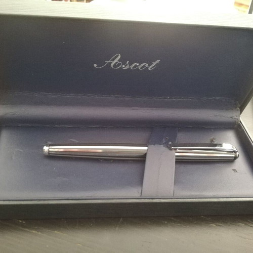 Ascot pen in gift box like new, striped black and steel