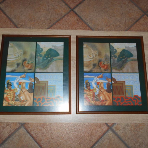 Set of 2 framed art prints in quadriptych, 36x41 cm