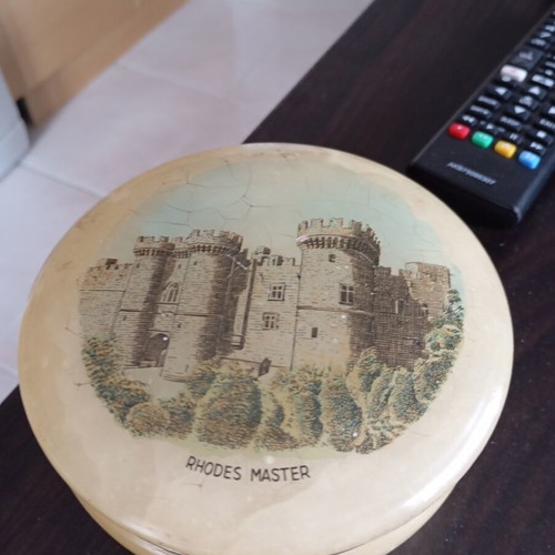 Jewelry box vintage retro used, onyx or alabaster with Rhodes city design