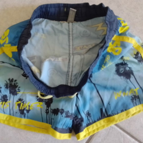 Losan boys' swim shorts used, size 104 cm, blue and yellow, skate theme