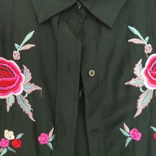 Zara embroidered floral black shirt size L new