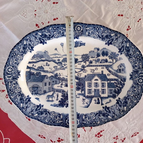 Oval serving platter used, blue and white porcelain Made in Japan
