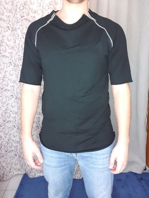 Black t-shirt used with zippers on sleeves, size XL