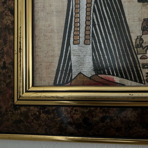 Authentic Egyptian painting on bamboo with hieroglyphs, framed